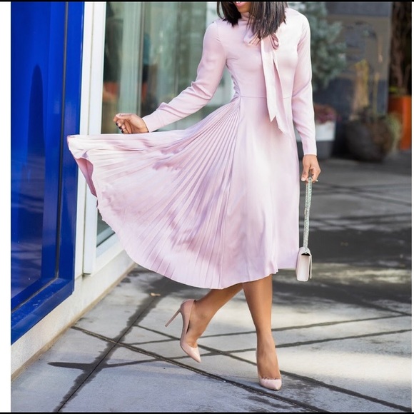 h&m pleated satin dress